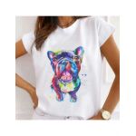 Tricou Dama Alb "Watercolor Pug" Engros