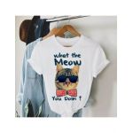 Tricou Dama Alb "What The Meow You Doin" Engros