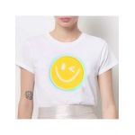 Tricou Dama Alb "Yellow Smiley" Engros