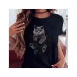 Tricou Dama Negru "British Grey Cat " Engros