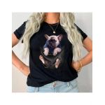 Tricou Dama Negru "French bulldog" Engros