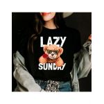 Tricou Dama Negru "Lazy and sweet" Engros