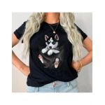 Tricou Dama Negru "Siberian Husky" Engros