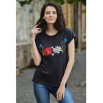 Tricou din bumbac, dama, cu broderie, engros