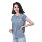 Tricou din bumbac, dama, cu broderie, engros
