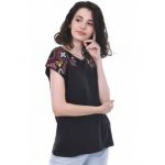 Tricou din bumbac, dama, cu broderie, engros