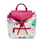 Rucsac Abby Roz Fuxia cu Imprimeu Frunze Exotice