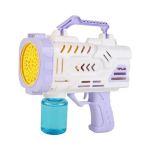 Pistol de Facut Baloane Bubble Gun Teno&reg;, tip Bazooka, automat, rezerva incluse, alimentare cu baterii, alb/mov