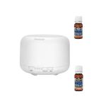 Difuzor Aromaterapie Menton Umidificator cu Ultrasunete Lampa de veghe cu Telecomanda 500 ml 16 ore silentios Alb cu 2 uleiuri aromate