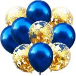 Set 10 Baloane Teno&reg;, Confeti, Petreceri/Aniversari/Evenimente, o singura dimensiune, 2 culori, latex, albastru/auriu