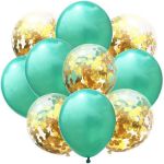 Set 10 Baloane Teno&reg;, Confeti, Petreceri/Aniversari/Evenimente, o singura dimensiune, 2 culori, latex, turcoaz/auriu