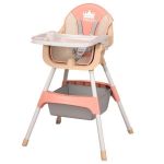 Scaun de Masa 3in1 pentru Bebelusi si Copii Teno&reg;, inaltime ajustabila, centura siguranta in 5 puncte, tavita reglabila si detasabila, depozitare jucarii, roz
