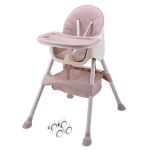 Scaun de Masa 3in1 pentru Bebelusi si Copii Teno&reg;, inaltime ajustabila, centura siguranta in 5 puncte, tavita reglabila si detasabila, loc depozitare jucarii, roz pudrat