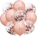 Set 10 Baloane Teno&reg;, Confeti, pentru Petreceri/Aniversari/Evenimente, o singura dimensiune, 2 culori, latex, rose gold