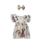 Rochie botez cu maneca scurta, model Corina, culoare mov-alb, en-gros