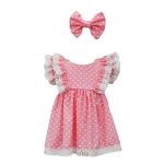 Rochie botez cu maneci scurte, model Corina, culoare alb-roz, en-gros