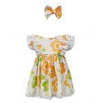 Rochie botez cu maneci scurte, model Flori, culoare alb-galben, en-gros
