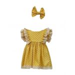 Rochita botez cu maneca scurta, 2 piese, culoare galbena, en-gros