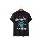 Tricou Barbati Negru "Life Begins After Coffee" Engros