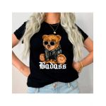 Tricou Dama Negru "Teddy Bear Badass" Engros