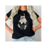 Tricou Dama Negru "White cat" Engros