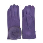 Manusi Mov Tricot Fin cu Pompon Aplicat - Marime Universala