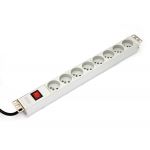 DIGITUS Power Distribution Unit (PDU) for 19' Rack, 8x Type E sockets, 1.8m, 1x Schuko plug, 16A, on/off switch, aluminum (A-19-STRIP-2-IMP)