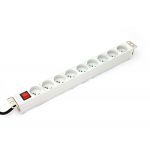 DIGITUS Power Distribution Unit (PDU) for 19' Rack, 9x Type E sockets, 2.0m, 1x C14 plug, 10A, on/off switch, aluminum (A-19-STRIP-4-IMP)