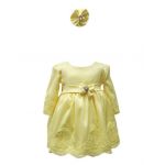 Rochie botez en-gros, cu maneca lunga, model Regina, culoare galbena