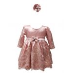 Rochie botez en-gros, cu maneca lunga, model Regina, culoare roz