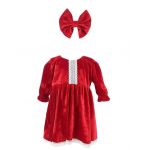 Rochie catifea en-gros, pentru botez culoare rosie