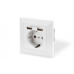 DIGITUS Safety Wall Outlet, 2x USB, USB output total: 5V 2.1A, Input: AC 250V 50Hz, RAL 9003 (DA-70613)