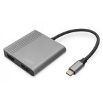 DIGITUS USB-C - 2x HDMI Adapter, 18 cm 4K/30Hz, Silver, Aluminium housing (DA-70828)