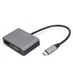 DIGITUS USB-C - DP + VGA Adapter, 20 cm 4K/30Hz, silver, aluminum housing (DA-70827)