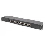 DIGITUS CAT 6, Class E patch panel, shielded, 16-port RJ45, 8P8C, LSA, 1U, rack mount, black, 482x44x109 (DN-91616S-B)