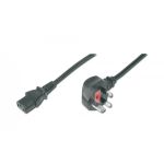 DIGITUS Power Cord, UK plug, 90ø angled - C13 M/F, 1.8m, H05VV-F3G 0.75qmm, fuse 5A, black (AK-440107-018-S)