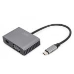 DIGITUS USB-C - mini DP + VGA Adapter, 20 cm 4K/30Hz, silver, aluminum housing (DA-70825)