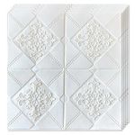 Set 10x Tapet 3D Teno&reg;, suprafata acoperire 4.9 mp, autoadeziv, perete/tavan, model floral, waterproof, usor de montat, design modern, 70x70 cm, alb