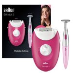 Epilator - Braun Silk-epil 3-420, cu fir, 20 de pensete, 2 viteze, Trimmer, alb/roz