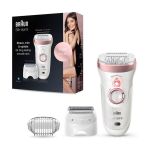 Epilator - Braun Silk-epil 9 9-720, Wet &amp; Dry, SensoSmart, cap de ras, 40 pensete, 2 viteze, alb/roz