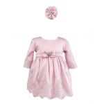 Rochie botez cu maneca lunga, model Regina, culoare roz deschis, en-gros