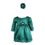 Rochie botez cu maneca lunga, model Regina, culoare verde, en-gros