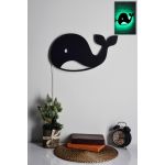 Decoratiune luminoasa LED, Baby Whale, MDF, 60 LED-uri, Verde