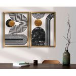 Set 2 tablouri decorative, 2P3853NISCT-015, MDF, Lemn, Auriu / Alb / Negru