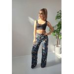 Pantaloni dama evazati cu model floral engross