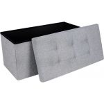 Bancheta cu spatiu pentru depozitare Ottoman Classic, Vasagle, 76 x 38 x 38 cm, pliabila, imitatie in/MDF, gri deschis