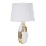 Lampa de masa, Glam Line, Mauro Ferretti, 1 x E27, 40W, Ø33 x 54 cm, ceramica/fier/textil, alb/auriu