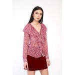 Bluza cu decolteu in V - model floral si volane