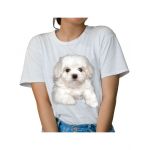 Tricou dama caini white fluffy, engros