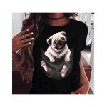 Tricou dama caini pug in buzunar, engros